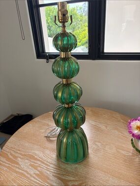 Murano Emerald and Gold Stacked Ribbed Glass Lamp